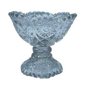 Clear Cut Glass Sawtooth Edge Pedestal Small Dish Bowl